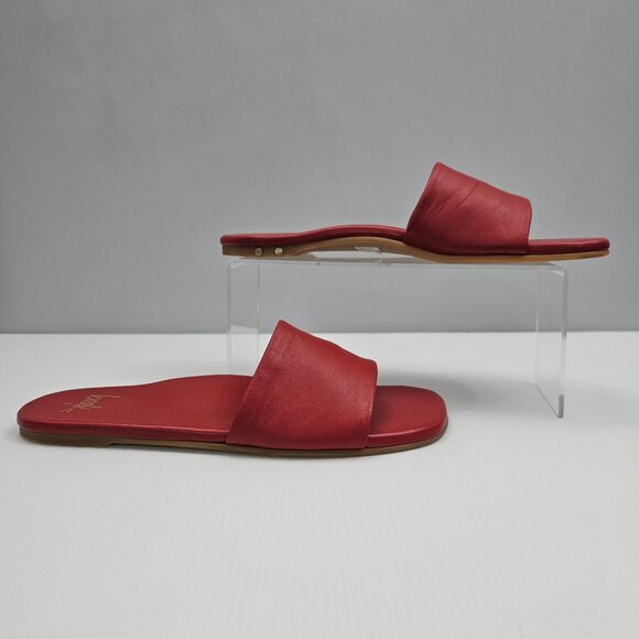 Beek Honeybird Slide Sandal Womens 9 Red Leather Square Toe Designer Comfort - Picture 3 of 13